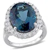 AMOUR AMOUR 12 CT TGW OVAL LONDON BLUE TOPAZ AND 1 2/5 CT TW DIAMOND HALO RING IN 14K WHITE GOLD