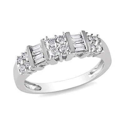 Pre-owned Amour 1/2 Ct Tw Baguette And Round Diamond Anniversary Ring In 10k White Gold In Check Description