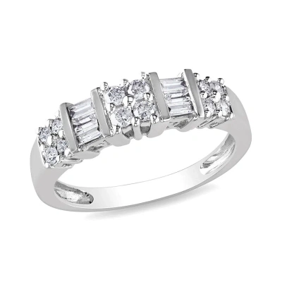 Amour 1/2 Ct Tw Baguette And Round Diamond Anniversary Ring In 10k White Gold In Gold / White