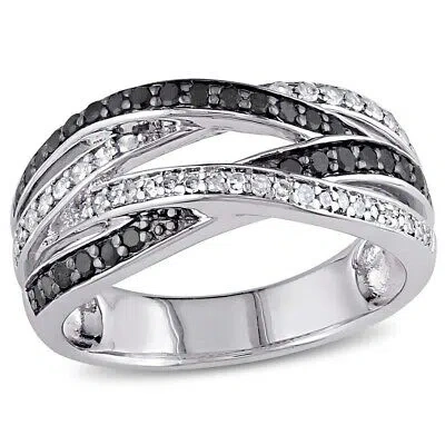 Pre-owned Amour 1/2 Ct Tw Black And White 4-row Diamond Crossover Anniversary Band In