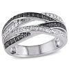 Amour 1/2 Ct Tw Black And White 4-row Diamond Crossover Anniversary Band In Sterling Silver With Bla In Black / Rhodium / Silver / White