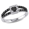 AMOUR AMOUR 1/2 CT TW BLACK AND WHITE PRINCESS CUT HALO DIAMOND ENGAGEMENT RING IN 10K WHITE GOLD