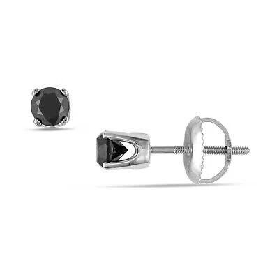 Pre-owned Amour 1/2 Ct Tw Black Diamond Stud Earrings In 14k White Gold Amr-17500064264