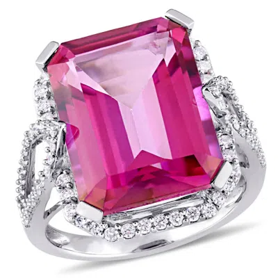 Pre-owned Amour 1/2 Ct Tw Diamond And 14 1/2 Ct Tgw Pink Topaz Octagon Ring In 14k White