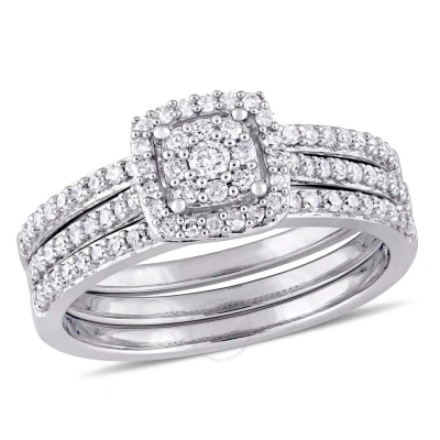 Amour 1/2 Ct Tw Diamond Cluster 3-piece Bridal Set In 14k White Gold In Gold / White