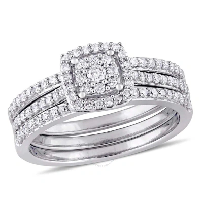Amour 1/2 Ct Tw Diamond Cluster 3-piece Bridal Set In 14k White Gold In Gold / White