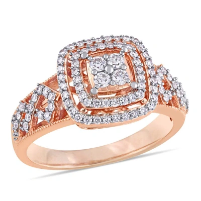 Amour 1/2 Ct Tw Diamond Cluster Halo Engagement Ring In 14k Rose Gold In Pink