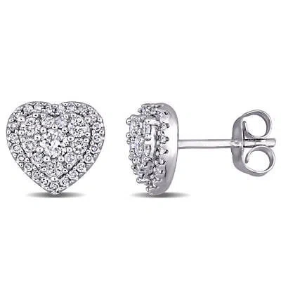 Pre-owned Amour 1/2 Ct Tw Diamond Composite Heart Shape Halo Stud Earrings In 10k White