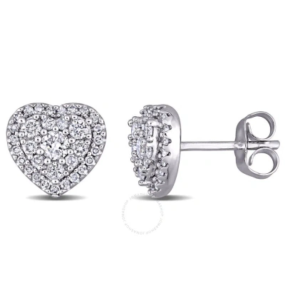 Amour 1/2 Ct Tw Diamond Composite Heart Shape Halo Stud Earrings In 10k White Gold
