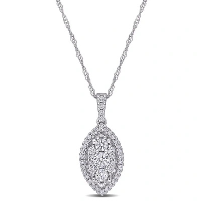 Amour 1/2 Ct Tw Diamond Composite Marquise Shape Halo Drop Pendant With Chain In 10k White Gold