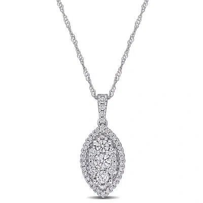Pre-owned Amour 1/2 Ct Tw Diamond Composite Marquise Shape Halo Drop Pendant With Chain In In White