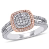AMOUR AMOUR 1/2 CT TW DIAMOND GRID HALO RING IN 2-TONE ROSE AND WHITE STERLING SILVER