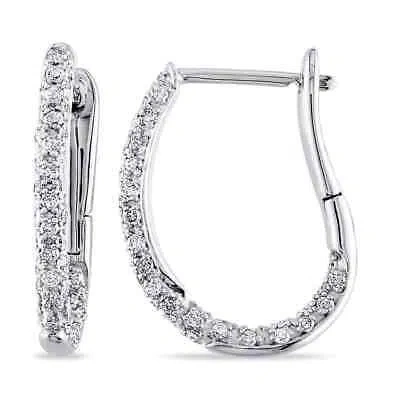 Pre-owned Amour 1/2 Ct Tw Diamond Hoop Earrings In 10k White Gold In Check Description