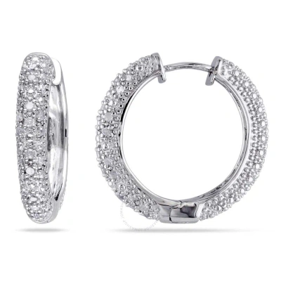 Amour 1/2 Ct Tw Diamond Hoop Earrings In Sterling Silver In Silver / White