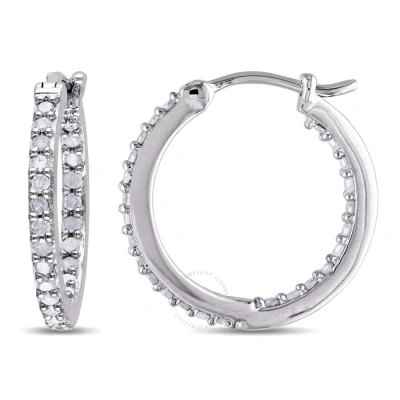 Amour 1/2 Ct Tw Diamond Inside Outside Hoop Earrings In Sterling Silver In Silver / White