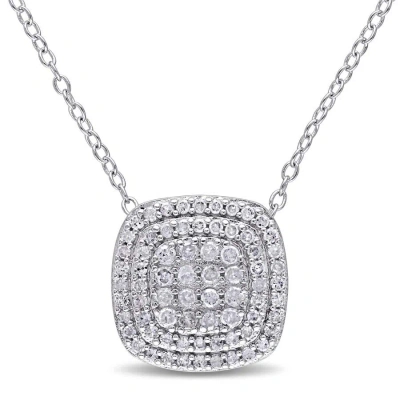 Amour 1/2 Ct Tw Diamond Layered Halo Pendant With Chain In Sterling Silver In Silver / Spring / White