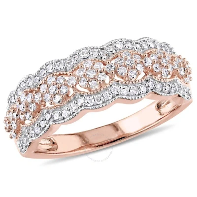 Amour 1/2 Ct Tw Diamond Milgrain Vintage Flower Ring In 10k Rose Gold In Pink