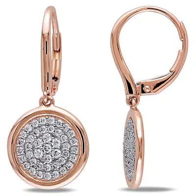 Pre-owned Amour 1/2 Ct Tw Diamond Pave Disc Leverback Earrings In 14k Rose Gold In Pink