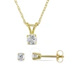 AMOUR AMOUR 1/2 CT TW DIAMOND SOLITAIRE PENDANT WITH CHAIN AND STUD EARRINGS 2-PIECE SET IN 14K YELLOW GOL