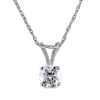 AMOUR AMOUR 1/2 CT TW DIAMOND SOLITAIRE PENDANT WITH CHAIN IN 14K WHITE GOLD
