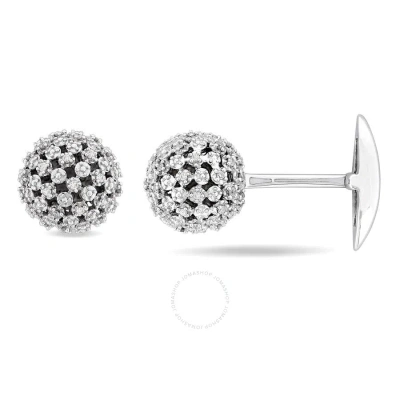 Amour 1/2 Ct Tw Diamond Studded Ball Cufflinks In Sterling Silver In White