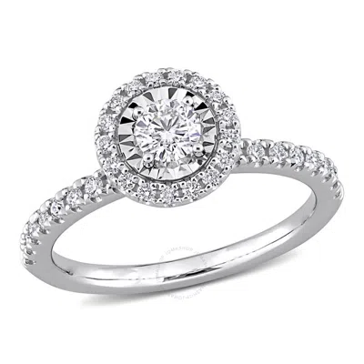 Amour 1/2 Ct Tw Diamond Vintage Halo Ring In 18k White Gold In Metallic