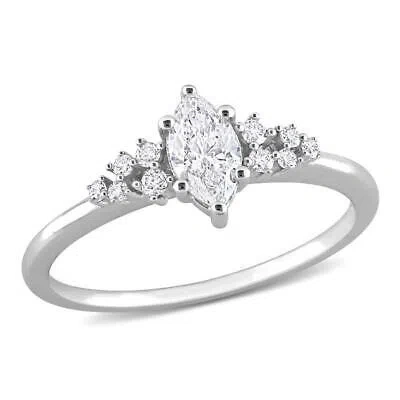 Pre-owned Amour 1/2 Ct Tw Marquise And Round Diamond Engagement Ring In 14k White Gold