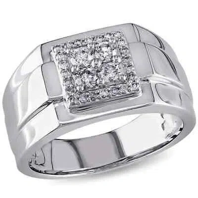 Pre-owned Amour 1/2 Ct Tw Men's Diamond Square Ring In 10k White Gold In Check Description