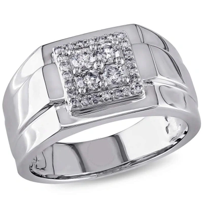 Amour 1/2 Ct Tw Men's Diamond Square Ring In 10k White Gold In Gold / White