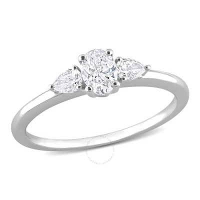 Amour 1/2 Ct Tw Oval And Pear Diamond 3-stone Engagement Ring In 14k White Gold In Metallic