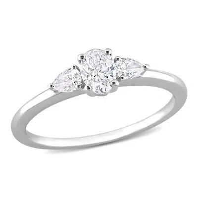 Pre-owned Amour 1/2 Ct Tw Oval And Pear Diamond 3-stone Engagement Ring In 14k White Gold