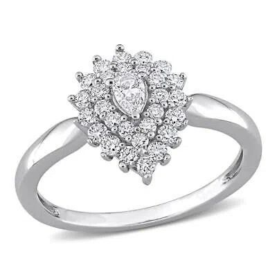 Pre-owned Amour 1/2 Ct Tw Pear And Round Diamond Graduated Halo Engagement Ring In 14k In White