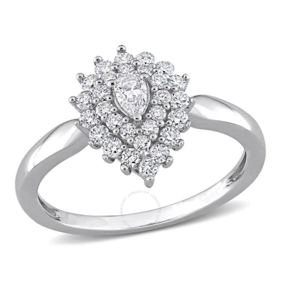 Amour 1/2 Ct Tw Pear And Round Diamond Graduated Halo Engagement Ring In 14k White Gold