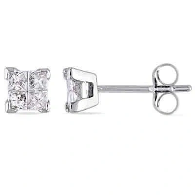 Pre-owned Amour 1/2 Ct Tw Princess Cut Diamond Stud Earrings In 10k White Gold