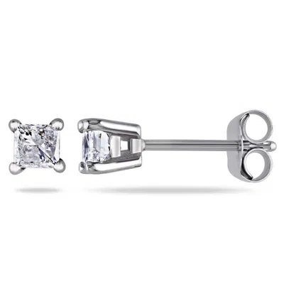 Amour 1/2 Ct Tw Princess Cut Diamond Stud Earrings In 14k White Gold In Blue / Gold / White