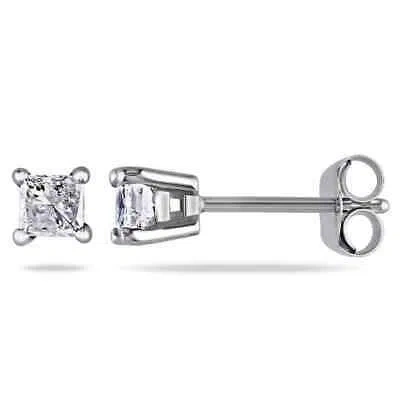 Pre-owned Amour 1/2 Ct Tw Princess Cut Diamond Stud Earrings In 14k White Gold In Check Description
