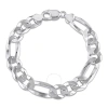 Amour 12.3mm Flat Figaro Chain Anklet In Sterling Silver In White