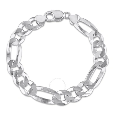 Amour 12.3mm Flat Figaro Chain Anklet In Sterling Silver In Metallic