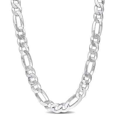 Pre-owned Amour 12.3mm Flat Figaro Chain Necklace In Sterling Silver, 22 In