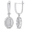 Amour 1/2ct Tdw Parallel Baguette And Round-shaped Diamonds Halo Drop Huggie Earrings In 14k White G In White