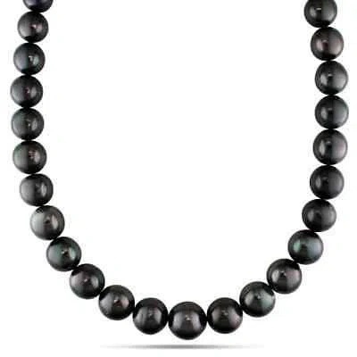 Pre-owned Amour 13 - 14 Mm Black Tahitian Cultured Pearl Strand With 14k White Gold