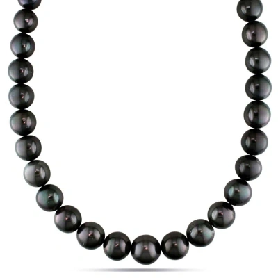 Amour 13 - 14 Mm Black Tahitian Cultured Pearl Strand With 14k White Gold Diamond Ball Clasp In Black / Gold / White