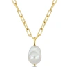 AMOUR AMOUR 13-14 MM NATURAL SHAPE CULTURED FRESHWATER PEARL AND 3.5 MM OVAL LINK NECKLACE IN 18K GOLD PLA