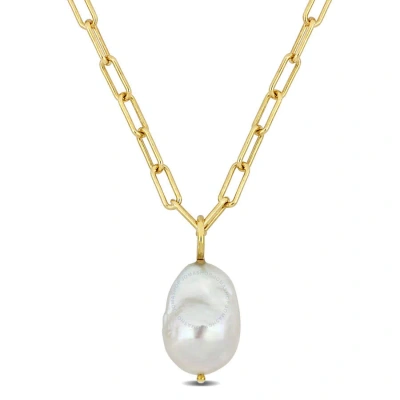 Amour 13-14 Mm Natural Shape Cultured Freshwater Pearl And 3.5 Mm Oval Link Necklace In 18k Gold Pla