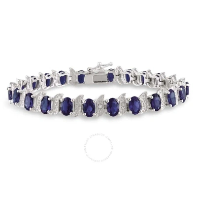 Amour 13 1/5 Ct Tgw Created Blue Sapphire And Diamond S-link Bracelet In Sterling Silver