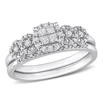 Pre-owned Amour 1/3 Ct Tdw Diamond Cluster Bridal Set In 10k White Gold