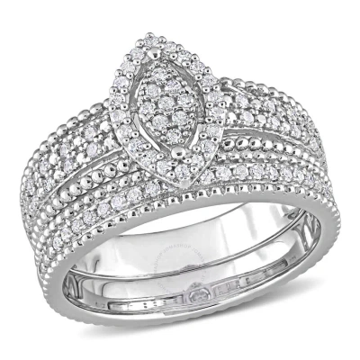 Amour 1/3 Ct Tdw Diamond Marquise Shape Cluster Bridal Set In Sterling Silver In White