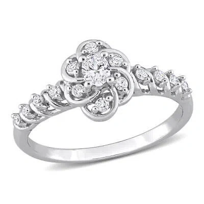 Pre-owned Amour 1/3 Ct Tdw Oval And Round Diamond Vintage Engagement Ring In 14k White