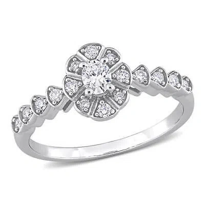 Pre-owned Amour 1/3 Ct Tdw Oval And Round Diamond Vintage Engagement Ring In 14k White