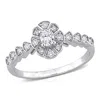 AMOUR AMOUR 1/3 CT TDW OVAL AND ROUND DIAMOND VINTAGE ENGAGEMENT RING IN 14K WHITE GOLD